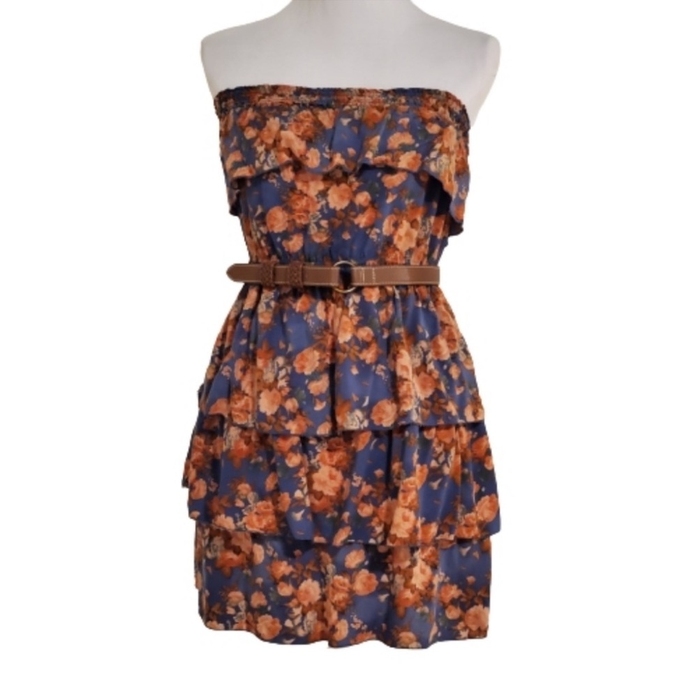Strapless Floral Belted Dress, size M